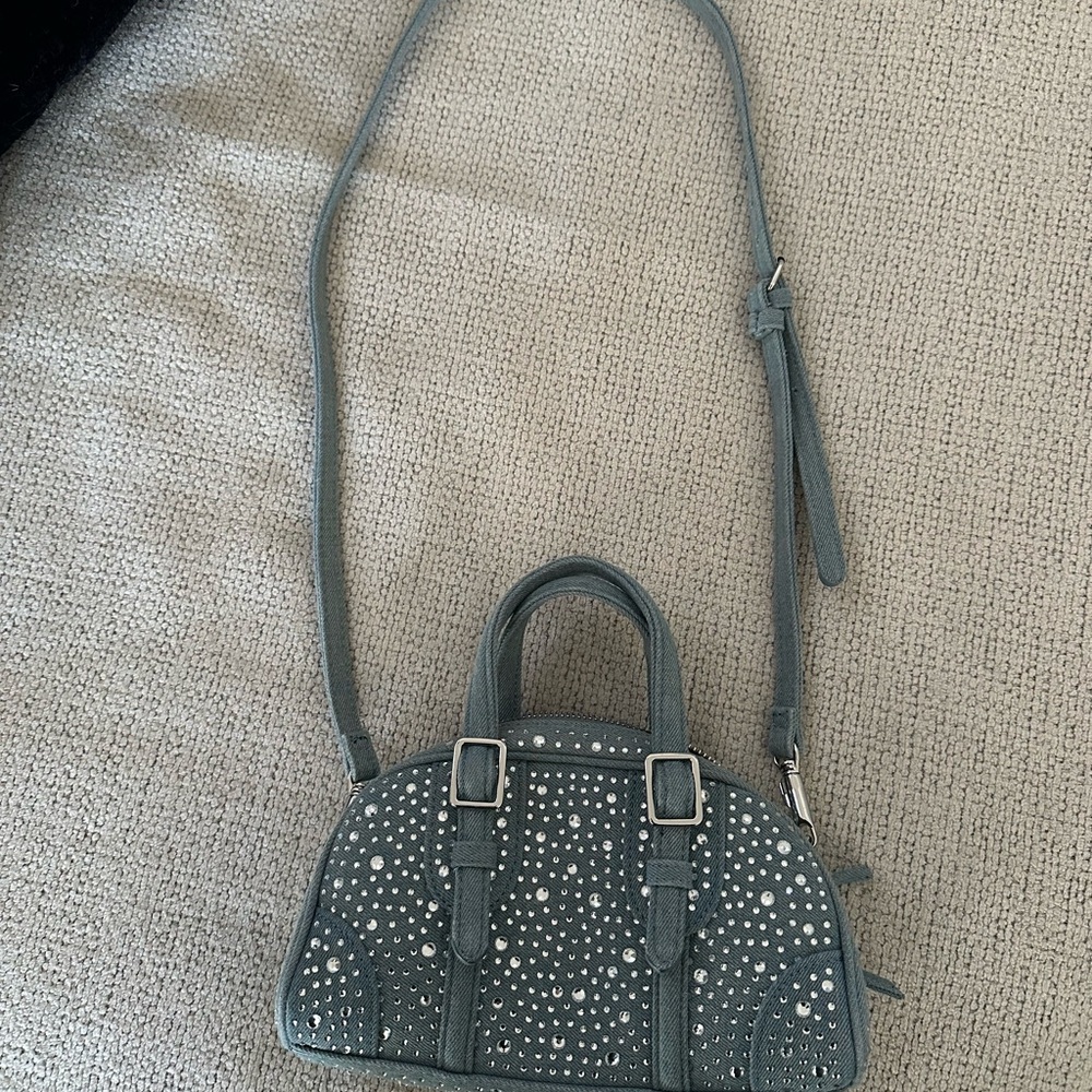 Zara Studded Light Wash Denim Handbag‎